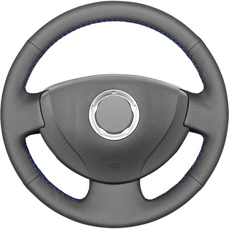 Housse de volant en similicuir PU noir (fil gris) compatible avec Renault Logan 1, Sandero, Symbol, Clio, Twingo, Lada Largus, Nissan Almera G15 (1/5)