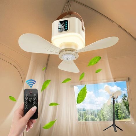 Ventilateur de plafond de camping portable et rechargeable, 7 200 mAh, télécommande, 4 modes, convient pour tente et auvent (1/5)