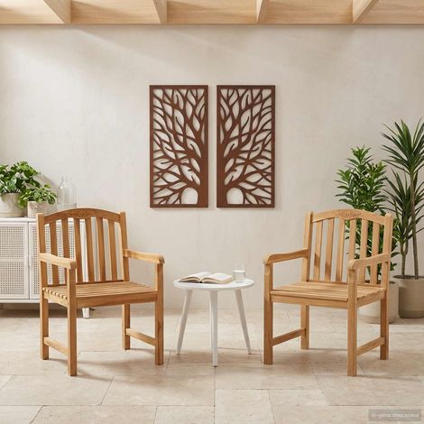vidaXL  Handcarved Rose Chair  2 pcs Natural 58 x 60 x 90 cm