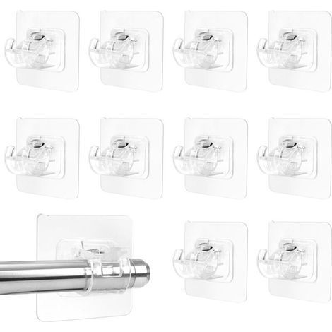 Self-Adhesive Curtain Hooks, Pack of 10 Curtain Hangers No Drilling, Curtain Hooks for Stick-on Curtain Rod, Self-Adhesive Curtain Rod Hooks for Kitchen, Bathroom (1/5)