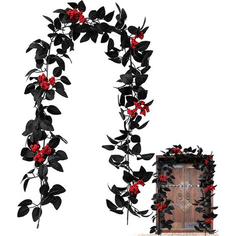Guirlande Artificielle - Rose Noire - Feuille D'érable Automne - 175 cm - Décoration Intérieure Extérieure - Halloween Noël Thanksgiving - 1 Pièce (1/5)