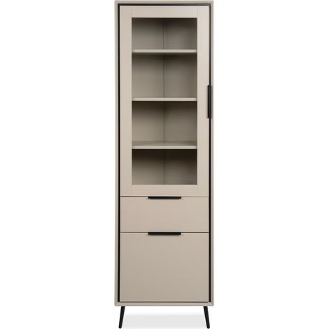 Credenza alta con 1 anta in vetro, 1 anta e 1 cassetto cappuccino e nero, 60 cm - ARONA
