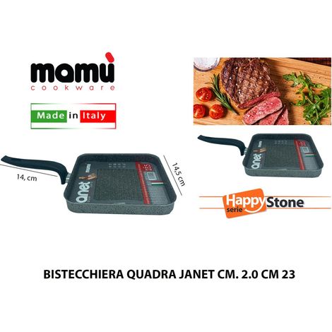 Mamù Bistecchiera Quadra, antiaderente, alluminio, PFOA free, antigraffio, Ø 14 cm, made in italy