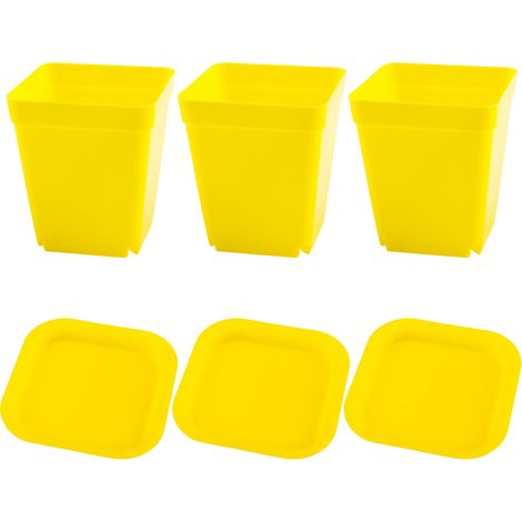 3 pots de pépinière carrés, plastique résistant UV, avec soucoupes et trous de drainage, pour semis et décoration intérieure (1/5)