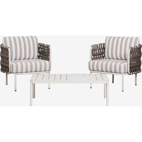 Conjunto de jardín con 2 sillones en cuerda trenzada Tevary y mesa de centro en aluminio Boleni SKLUM       