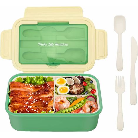 Bento Lunch Box, 3 Compartment Leakproof Lunch Boxes, 37oz, BPA Free (Light Green)