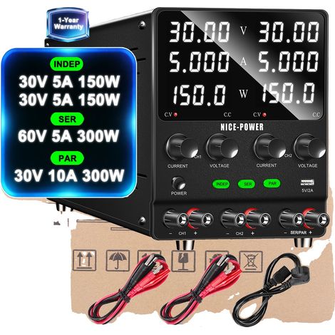 Fuente de alimentación de laboratorio de CC, doble canal, voltaje y corriente ajustables, 30V5A, 60V5A, 30V10A (1/2)