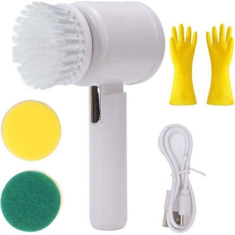 Brosse Nettoyage Électrique Multifonction Blanc Avec Gants Latex Épaissis Oxford (1/4)