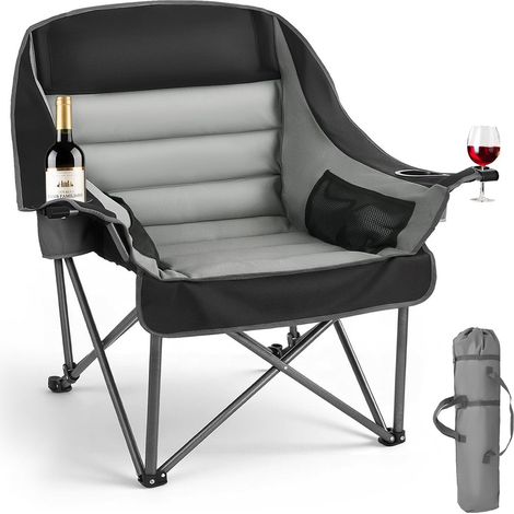 Chaise de Camping Pliante et Portable, Fauteuil Pliable Camping Charge Maximale 204 kg, pour Pique-nique Randonnée Pêche en Plein Air, avec Porte-gobelet, Porte-verre à Vin et Sac de Transport (1/5)