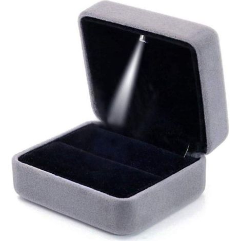 Ringbox aus grauem Samt mit LED-Beleuchtung, Schmuckkästchen für Hochzeiten, Heiratsanträge und Verlobungen (1/5)
