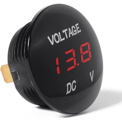 Voltmètre étanche affichage numérique testeur de tension LED rond pour DC 12V - 24V voiture moto RV camion - rouge (1/5)