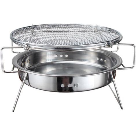 Grillbesteck-Set – Mini-Rundgrill aus Edelstahl, tragbarer Campinggrill 22 x 22 x 14 cm (1/2)