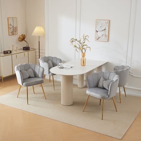Set di 4 moderne poltrone in velluto per soggiorno, sedie da bagno, poltrone imbottite con schienale a petalo, gambe in metallo placcato oro e cuscini a farfalla per camera da letto-sala da pranzo.
