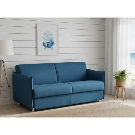 Dmora - Sofá fijo 2 plazas Polissena, Sofá lineal para salón, acolchado, desenfundable, calidad 100% Made in Italy, 160x95 h90 cm, Azul (1/4)