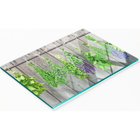 Dekoratives Schneide- und Servierbrett aus Glas mit Kräuterschnur, 80 x 52 cm (1/5)