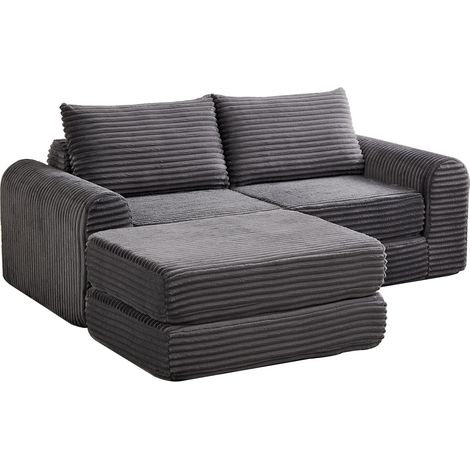Canapé-lit 2-en-1 en velours côtelé, avec deux coussins, accoudoirs incurvés élégants, repose-pieds amovible, canapé modulaire pour agencement flexible (1/5)