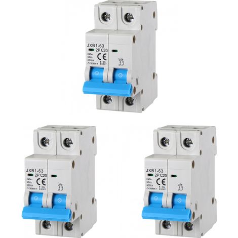 gloca 3er-Set Sicherungsautomaten 2P 20A 220V 6KA 2 DIN C20 Module (1/4)