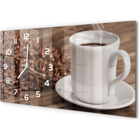 Horloge Murale Prête à Accrocher 60x30 cm Design Moderne Verre Trempé Tasse de café (1/5)