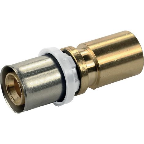 Raccord laiton à sertir multicouche diamètre 16 vers tube cuivre CU15 – Filetage plomberie – Forme V – Pour chantiers humides – Thermacome