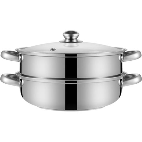1 Vaporera, Acero inoxidable, Olla de doble pared, Multifuncional, Tapa de vidrio, Cocina (1/5)
