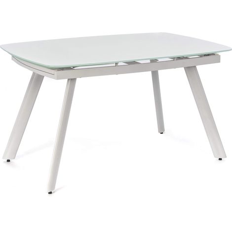 Tavolo Allungabile 140/175/210x90x76 cm in Metallo con Top in Vetro Bianco (1/5)