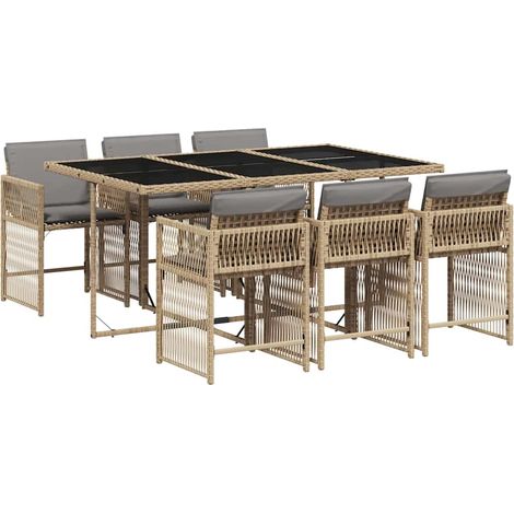Maison Exclusive - 7-tlg. Garten-Essgruppe mit Kissen Beigemischu