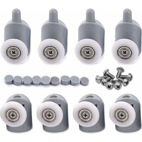 8x Galet ajustables Dual Rouleau Roulette Roue Porte Douche Salle de Bain 25mm (1/5)