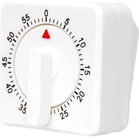 60 Minute Mechanical Kitchen Clock, White Square Visual Timer with Loud Alarm - White (1/4)