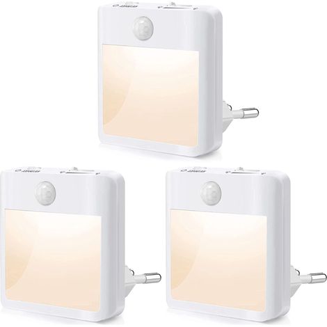 Tre luci notturne a LED, dimmerabili, a luce bianca calda, con rilevatore di movimento e sensore di luce, adatte per scale, camere da letto e corridoi. (1/5)
