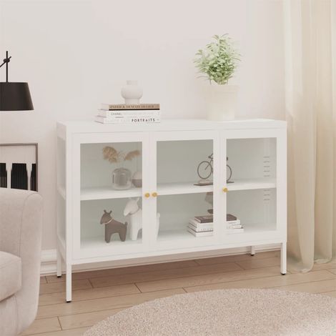 Crédenza 105x35x70 cm en acier et verre avec 3 portes élégantes différentes couleurs Couleur : Blanc (1/5)