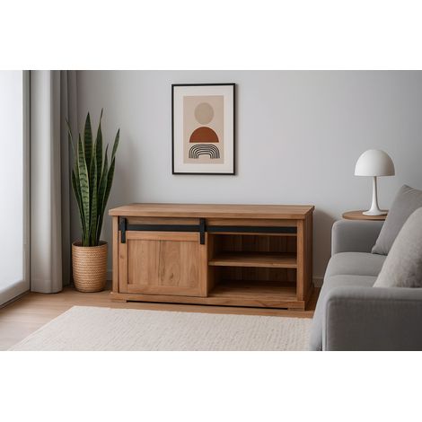 Couchtisch 110 x 45 x 50 cm Akazienholz massiv naturfarben ohne Baumkante LIAN 1 (1/5)