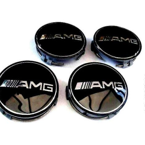 Mercedes AMG Radnabenkappen, schwarz, 75 mm. 4er-Set. Kompatibel mit den AMG Modellen ABC, CLA, CLS, SLK und ML.