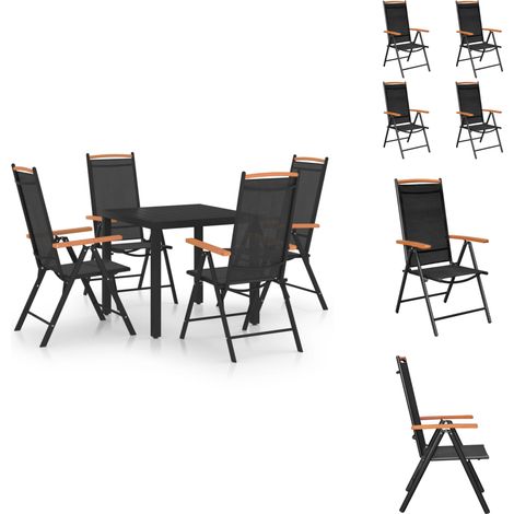5-tlg. Garten-Essgruppe Aluminium Schwarz - Gartensessel - Esstisch - Gartenmöbel Set - Outdoor Furniture - Alu Gartenstuhl (1/5)