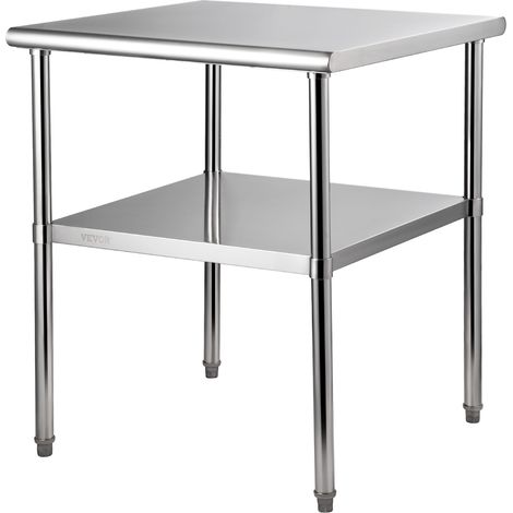 VEVOR Mesa de Trabajo de Acero Inoxidable 76 x 76 x 91 cm Mesa de Preparación de 2 Niveles Carga de 362 kg Mesa de Cocina Estante Ajustable en Altura para Cocina Restaurante Bar Garaje al Aire Libre