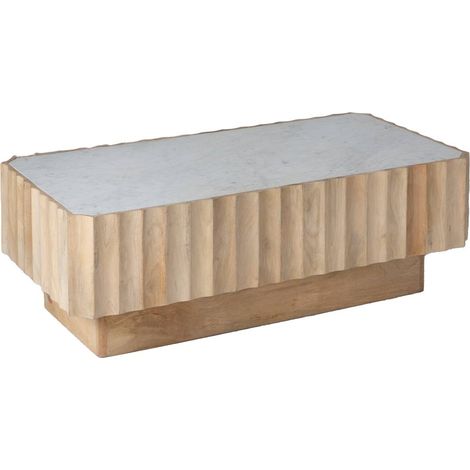 Made In Meubles – Table basse rectangulaire en bois de manguier et marbre blanc – Dimensions 120x60x38cm – Élégance moderne pour salon (1/5)