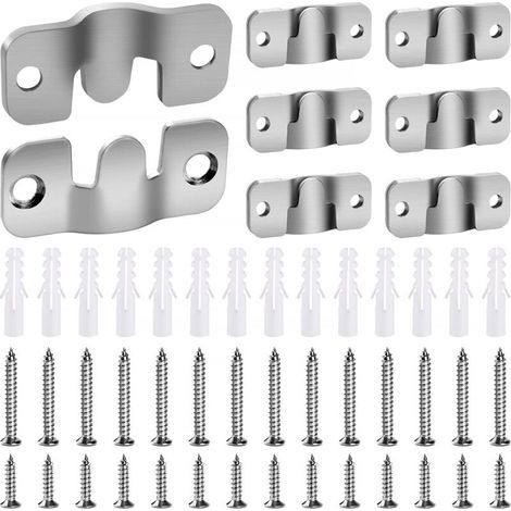 14 Stück silberne Einbauhalterungen 44 x 19 mm, Edelstahl-Wandbefestigungsschlaufe, Einbauhalterungen für Bilderrahmen, Wandbilderaufhänger, mit 28 Schrauben (1/4)