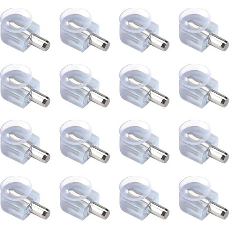 16 Stück Regalhalterungen, Kristall-Top-Halterung mit Saugnapf für Glas-, Holz- und Glasschränke, Aufbewahrungsmöbel, Regale, 5 mm Stange (transparent)
