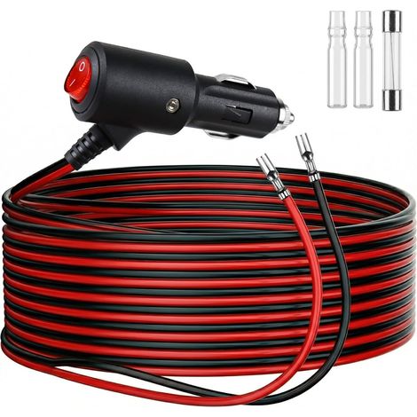 Toma de mechero con interruptor - 4 m - 12 V/24 V - Cable de extensión de cobre de 16 AWG - Con LED y fusible de 15 A - Adaptador para coche, autocaravana, barco, motocicleta (1/5)