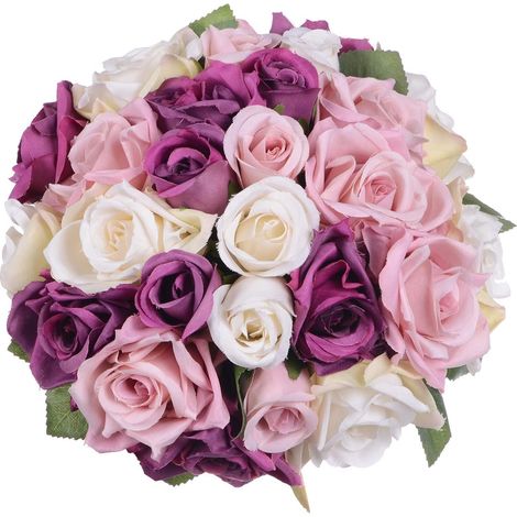 Bouquet De Roses Artificielles - 2 Pièces - 9 Têtes Par Bouquet - Tige En Fil D'acier Recouverte De Ruban Floral - Blanc (1/5)