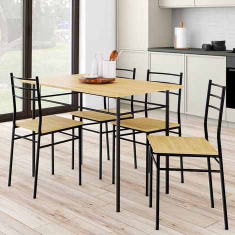 Conjunto ANGIE - Mesa para 4 personas + 4 sillas negras de madera y metal (1/5)