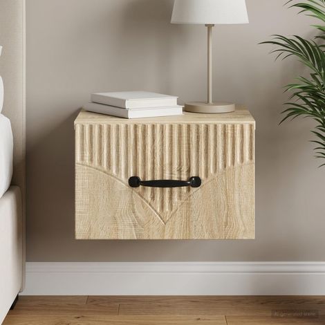 Table de chevet murale en bois d’ingénierie Chêne Sonoma avec tiroir 34,5 x 33 x 20 cm - PANGIVO (1/5)