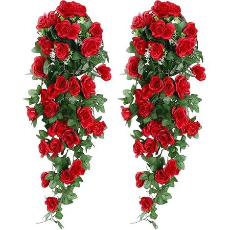 2 Pièces Guirlande Fleurs Artificielles 90CM Suspendus Fleurs en Soie Rouge (1/4)