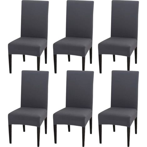 Set di 6 coprisedie elasticizzati, sfoderabili e lavabili, adatti per la decorazione di casa e ristorante, colore grigio. (1/5)