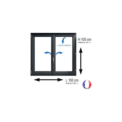 Fenêtre PVC 2 vantaux H 105 x L 100 cm OB anthracite pour pose en neuf avec poignée