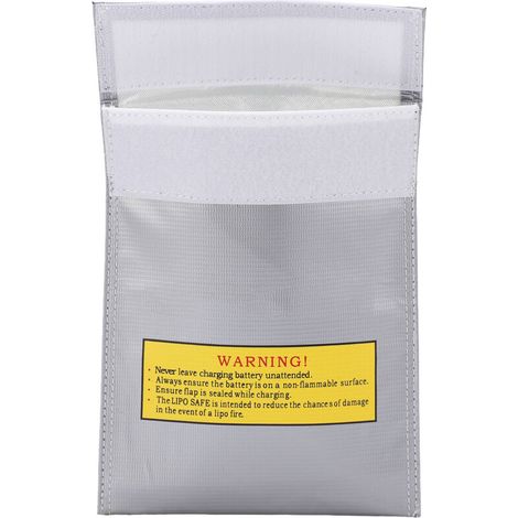 Sac de protection ignifuge et anti-explosion pour batterie LiPo RC, idéal pour le stockage et la charge, dimensions 18x23 cm, couleur argentée. (1/5)