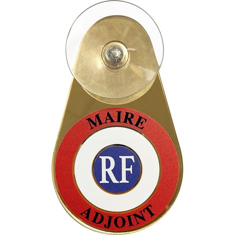 Signaletique.Biz France – Macaron voiture Maire Adjoint – Verre acrylique miroir doré – Ventouse transparente pour pare-brise – Installation facile sans perçage