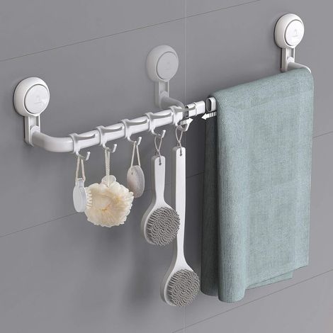 Porte Serviette Salle de Bain, Porte Serviette Mural Ventouse 64/36 cm sans Perçage avec Force Puissante, Barre de Serviette Réutilisable Réglable pour Salle de Bain Cuisine Hôtel, Blanc (1/5)