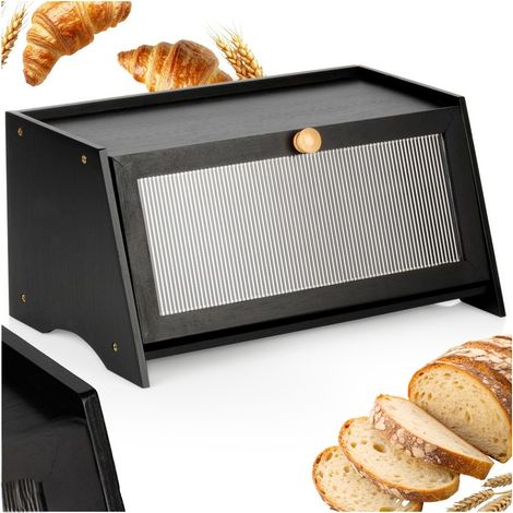 Boîte à pain en bambou noir, rangement de cuisine pour petits pains (1/5)