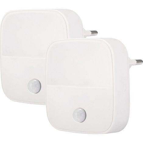 Veilleuse à détecteur de mouvement PIR, alimentée par secteur, prise UE, intensité lumineuse réglable en continu, blanc chaud 2700-3000K, 0,6W, lot de 2, allumage/extinction automatique avec capteur à (1/3)