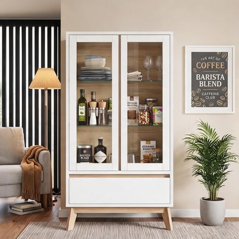 Buffet coloris blanc en panneau de particules 80 x 40 x 150 cm (1/5)